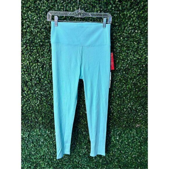 Carbon 38 Island Paradise Blue Ribbed 7/8 Leggings Size Large NWT - Picture 1 of 3